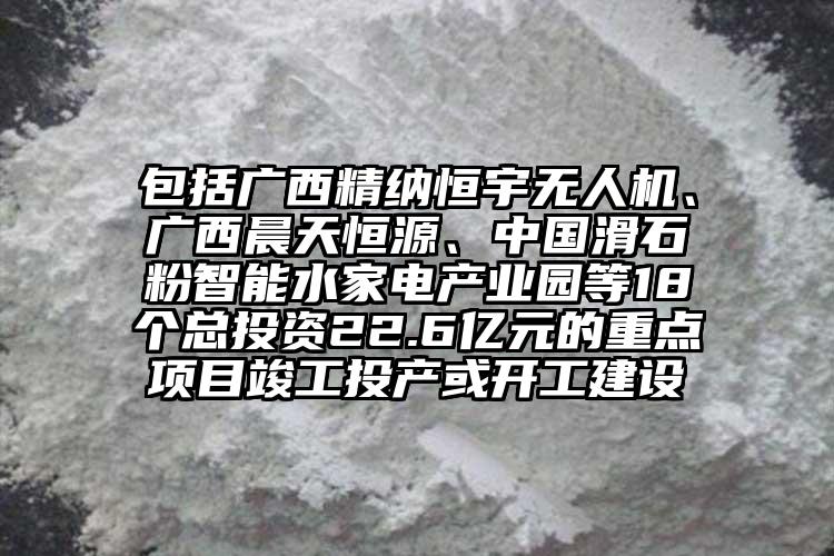 包括廣西精納恒宇無人機、廣西晨天恒源、中國滑石粉智能水家電產(chǎn)業(yè)園等18個總投資22.6億元的重點項目竣工投產(chǎn)或開工建設(shè)